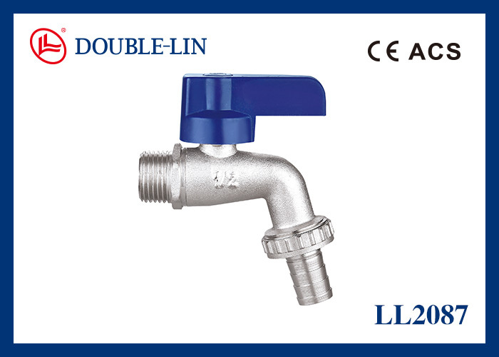 Torneira de esfera de latão ISO228 com rosca ABS, alavanca plana de 1/2" X 3/4", com haste de anel duplo